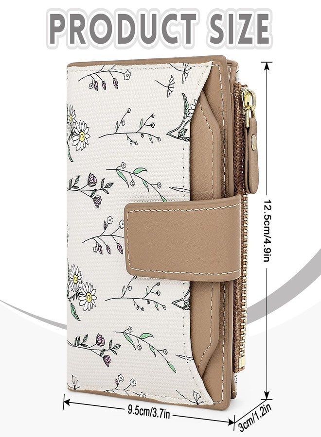 Busnos Women's Wallet Small Wallets for Women Cute Flower Ladies Women's Wallets Brown Bifold Wallet Womens With Zipper Coin Pocket Purses Card Holder Women - Image 4